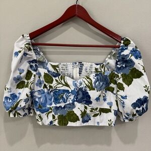Reformation‎ Sunnie Floral Top Size 8 Puff Sleeve Organic Cotton